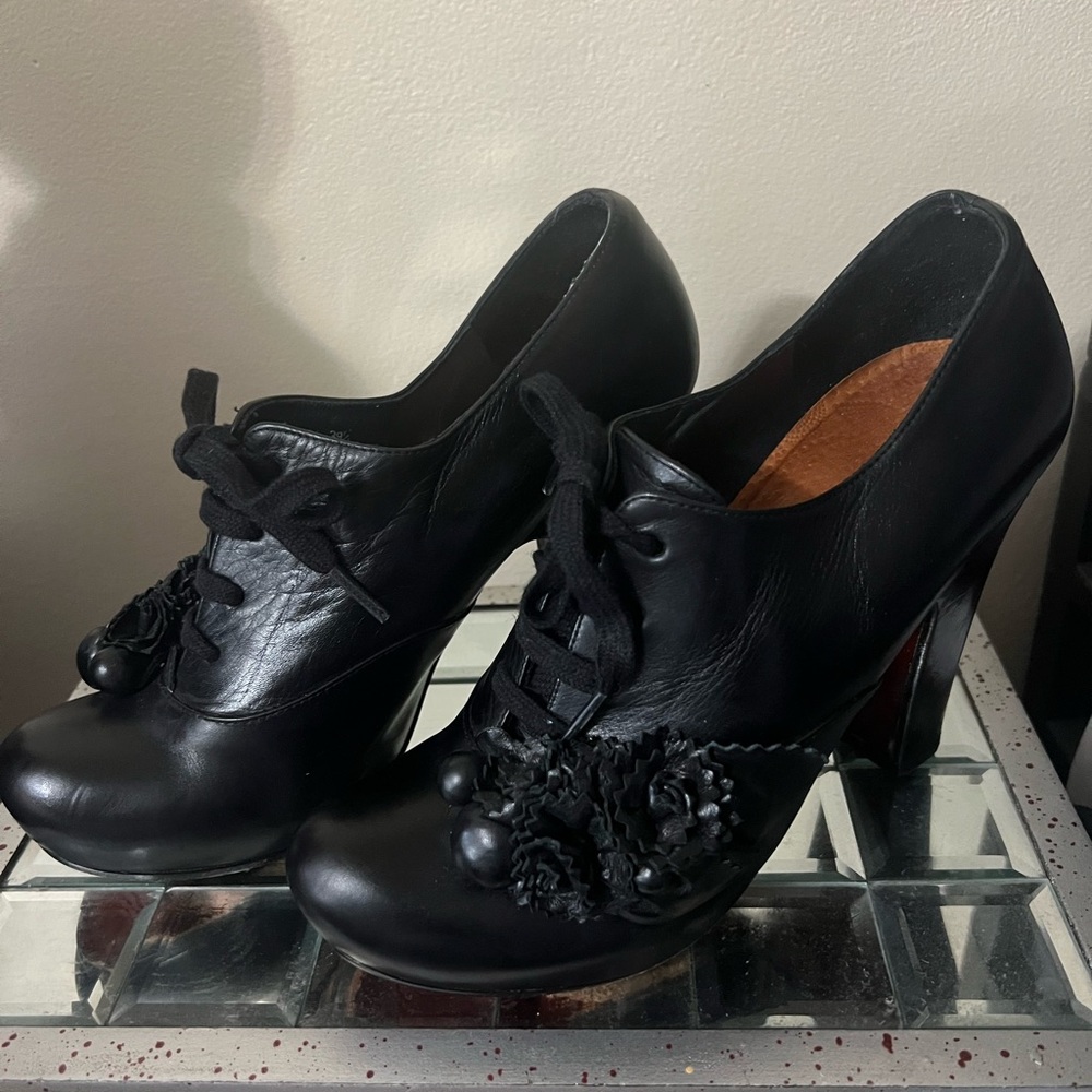 Chie Mihara Leather Rosette Lace Up Booties